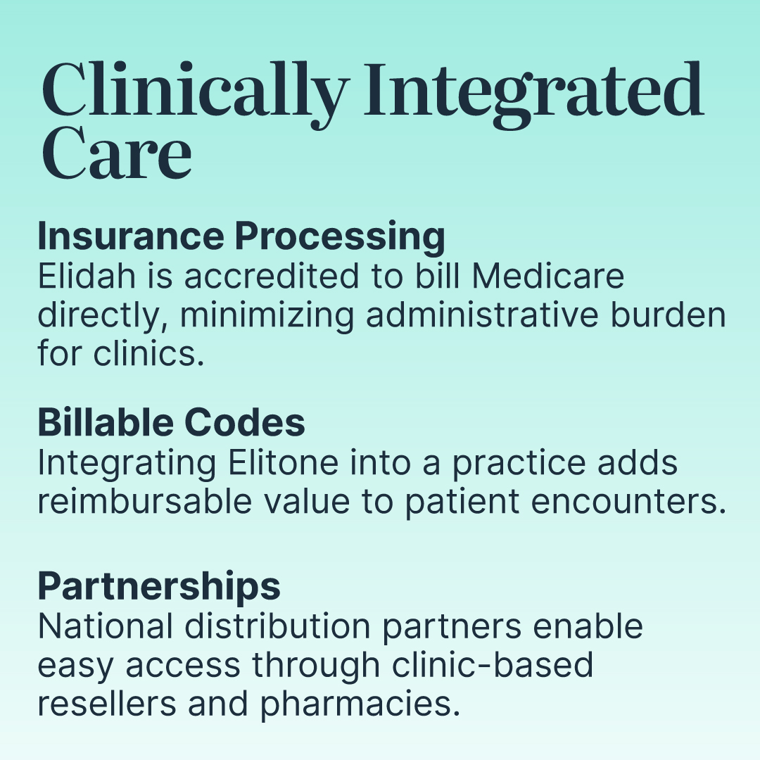 Elidah works closely with clinicians. Processing insurance, billable codes, and partnerships.